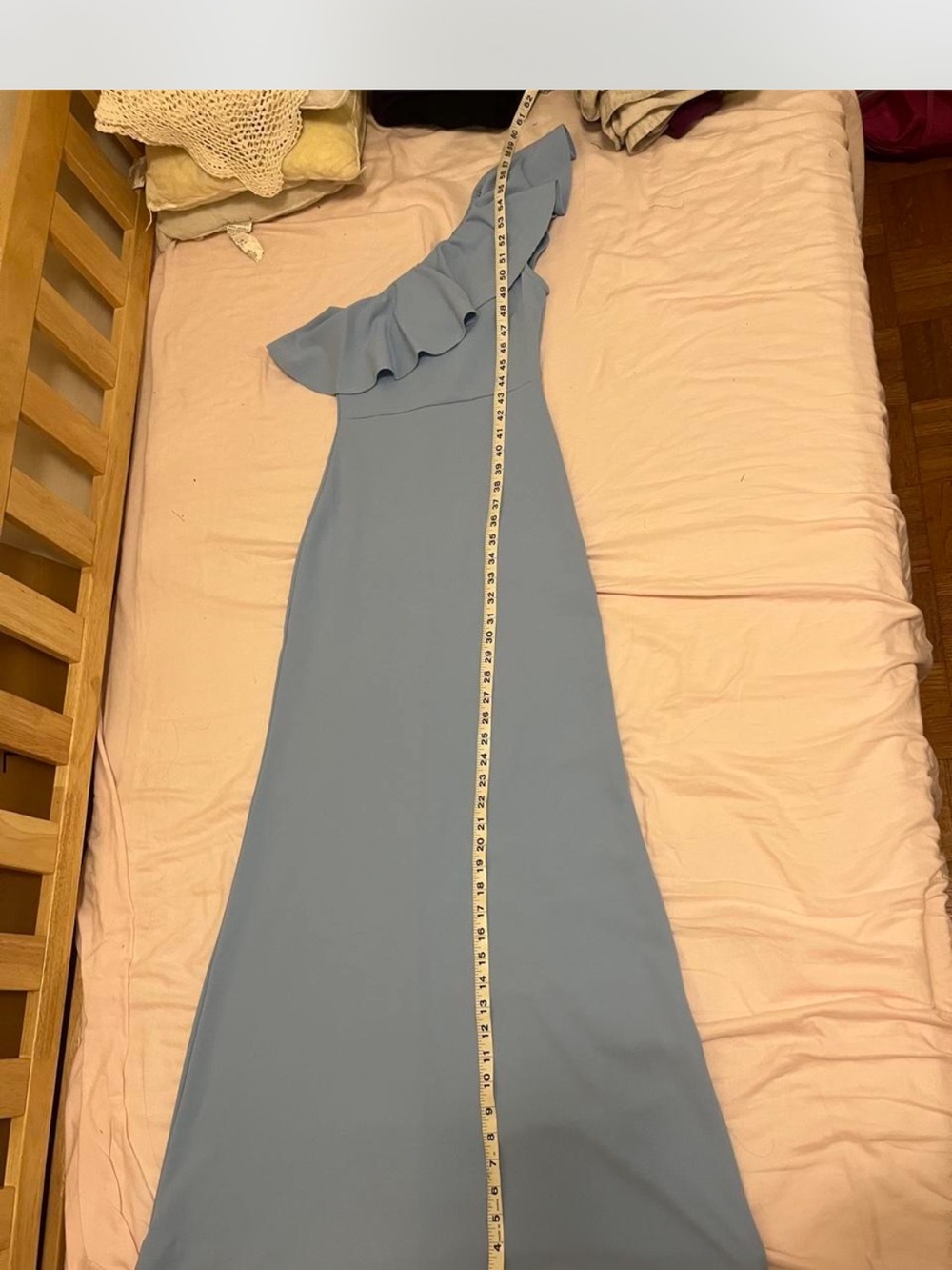 Lulu's Powder Blue One-Shoulder Ruffle Gown - Picture 4 of 7